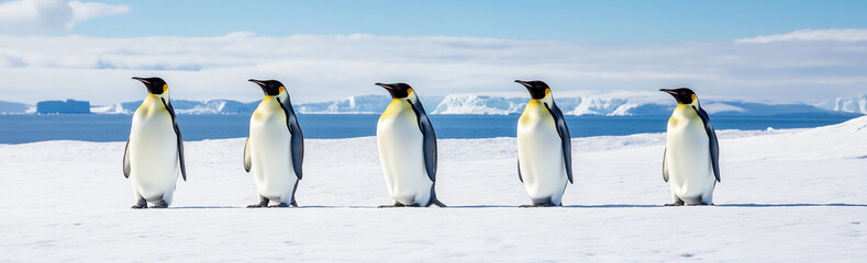 Fototapeta premium Nature's charm shines through as penguins interact with the beach environment
