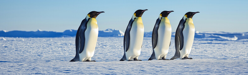 Fototapeta premium Penguins embracing the ocean breeze and splashing waves under the sun