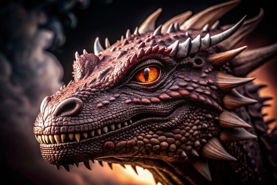 Macro Photography of a Fire-Spitting Dragon's Head Against a Dark Background