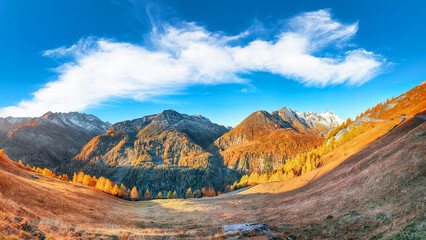 Fantastic autumn landscape  at Grossglockner High Alpine Road with Grossglockner mountaine