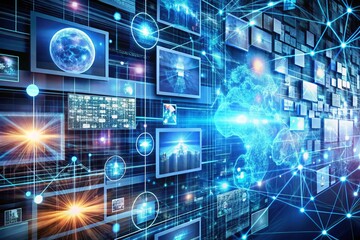 Obraz premium Digital cyberspace and data network connections. Transfer digital data high-speed internet. Technology digital data in the future background concept