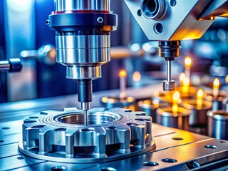 Macro Photography of Multiaxis CMM Machine Measuring Power Steering Housing Parts