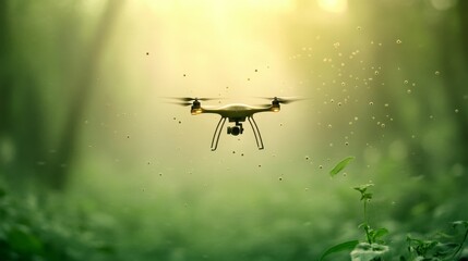 Drone gathering spore samples in diverse ecosystems, aiding resistant vaccine development, advancing environmental research efforts