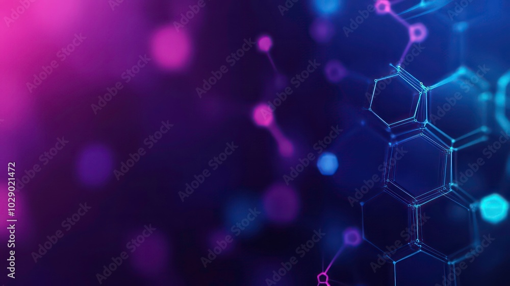 Poster abstract hexagonal pattern with glowing neon lights on a dark background.