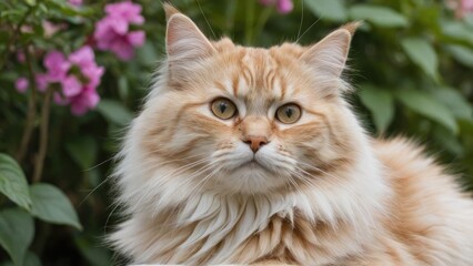 Cream siberian cat in the garden