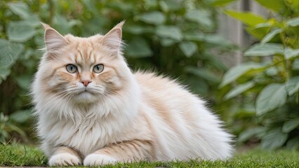 Cream siberian cat in the garden