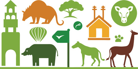 Graphic pictographs and signs vector for the zoo isolated on white background