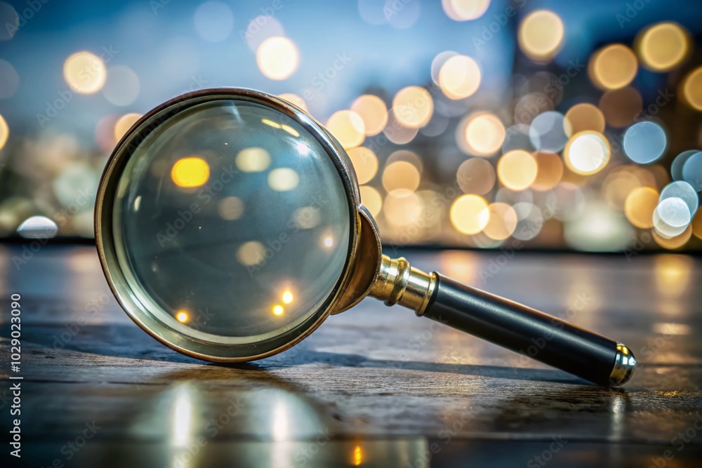 Poster magnifying glass icon symbolizing search functionality in high depth of field