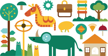 Graphic pictographs and signs vector illustration for the zoo isolated on white background