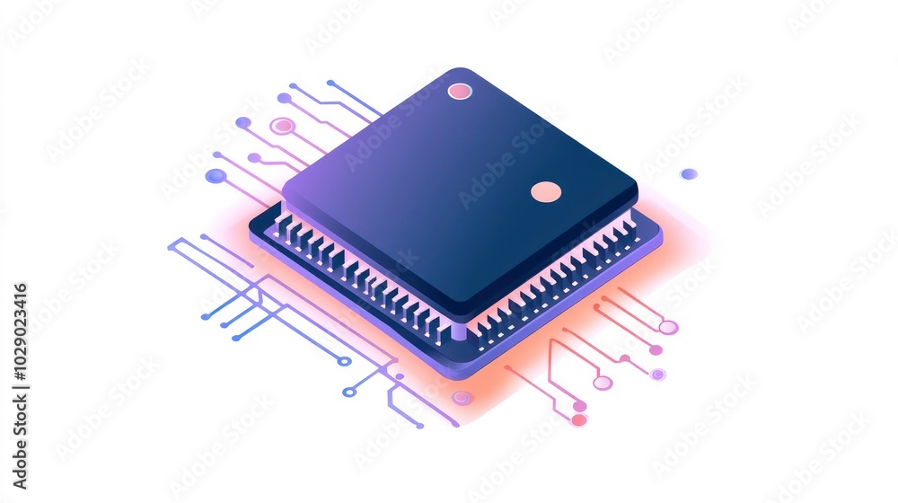 Aufkleber a 3d illustration of a computer chip, with circuit boards extending from the sides.