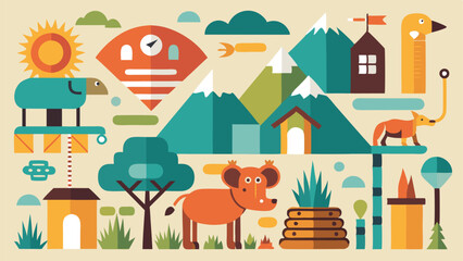Graphic pictographs and signs vector illustration for the zoo isolated on white or transparent background