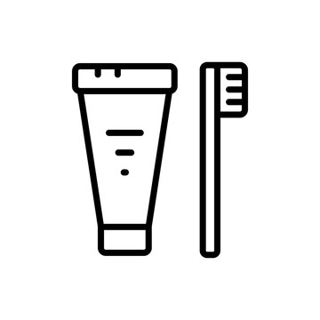 recommend clip art: Dental Illness Prevention Objects. Tooth Paste and Brush vector line icon. Personal grooming tool isolated on white