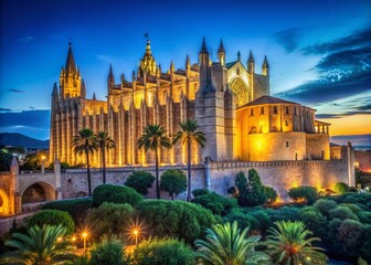 Obraz premium Majestic Cathedral in Mallorca with Stunning Architecture and Scenic Views