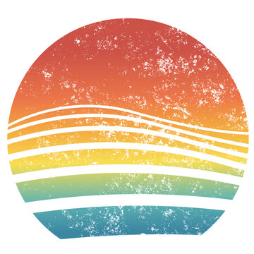 80s Retro Sunset Design Set: Vintage Stripes, and Grunge Textures for T-shirts, POD, and More