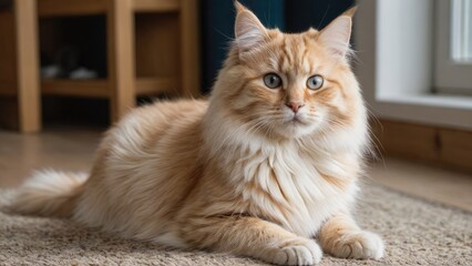 Obraz premium Cream siberian cat in the living room