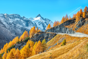 Majestic autumn landscape  at Grossglockner High Alpine Road with Grossglockner mountaine