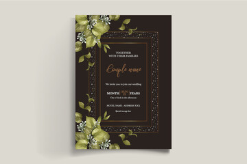 WEDDING INVITATION FRAME WITH FLOWER DECORATIONS WITH FRESH LEAVES