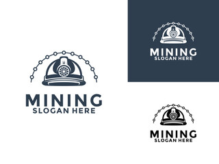 Mining Crypto vintage logo vector illustration design. Mining logo design icon template