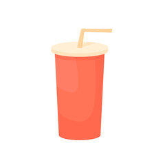 Soda for the film in cartoon style on a white isolated background. Classic drink in a red plastic glass with a straw.
