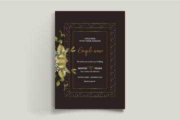 WEDDING INVITATION FRAME WITH FLOWER DECORATIONS WITH FRESH LEAVES