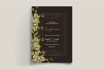 WEDDING INVITATION FRAME WITH FLOWER DECORATIONS WITH FRESH LEAVES