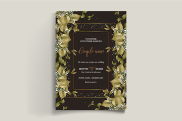 WEDDING INVITATION FRAME WITH FLOWER DECORATIONS WITH FRESH LEAVES