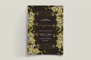WEDDING INVITATION FRAME WITH FLOWER DECORATIONS WITH FRESH LEAVES