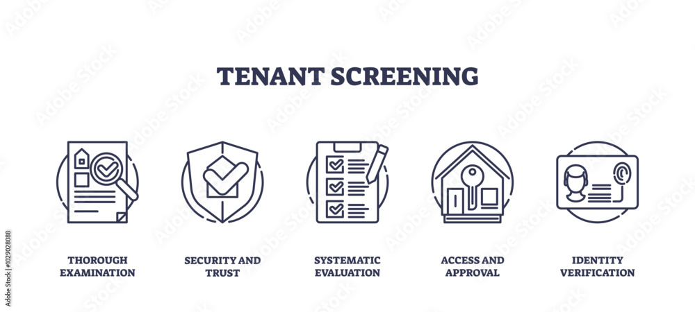Poster tenant screening involves thorough checks and verification processes, transparent background. key ob