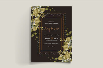 WEDDING INVITATION FRAME WITH FLOWER DECORATIONS WITH FRESH LEAVES