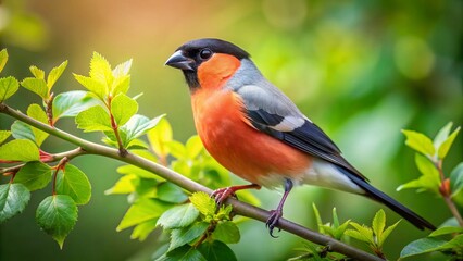 Fototapeta premium Male Bullfinch in Nature Capturing the Essence of Wildlife Photography