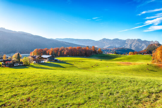 Amazing autumn landscape  in Marktschellenberg municipality.