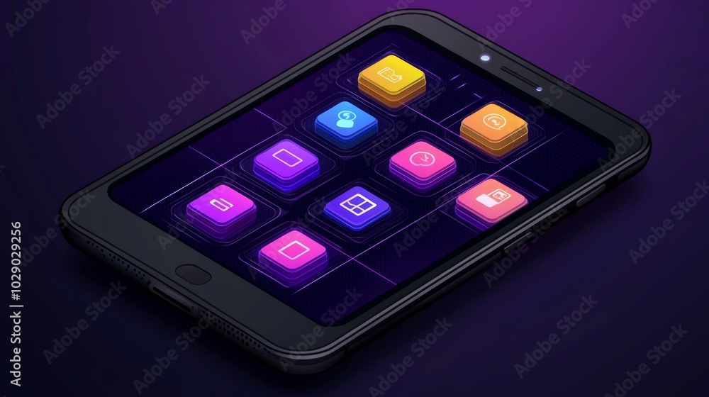 Poster smartphone with colorful app icons and user interface design