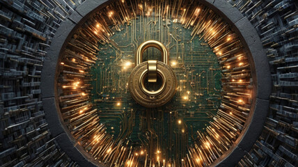 Fototapeta premium Giant Keyhole Illuminated by Circuits and Light