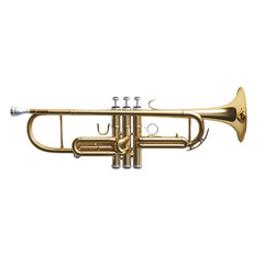 Obraz premium Golden trumpet instrument isolated on transparent background for music and performance design