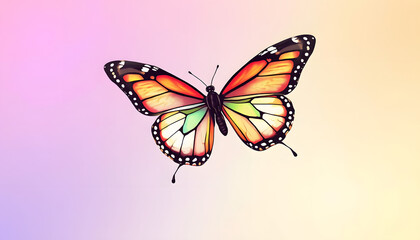 Obraz premium Flying butterfly png sticker, pastel gradient line art clipart collection isolated with white highlights, png