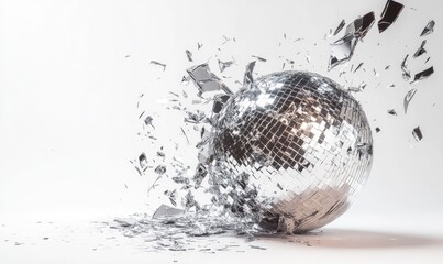 A shattered disco ball with pieces of it scattered around