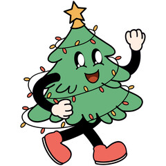 christmas tree with stars cartoon 
