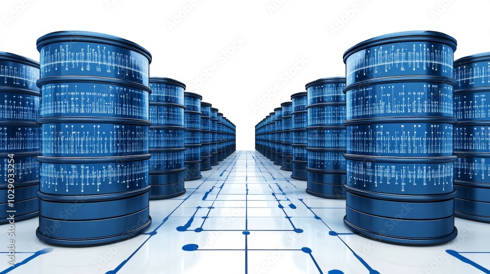 Aufkleber server racks data center technology concept rows of blue servers with circuit board floor