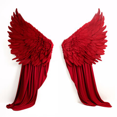 Large red angel wings with draped fabric