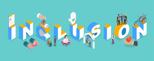 3D Isometric Flat Vector Illustration of Inclusion, Help for Disabled Person