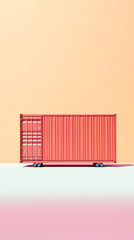 Color cargo container on blue sky background, cargo shipping minimalistic concept, copy space