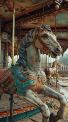Haunting carousel in an abandoned fair, 4K hyperrealistic photo