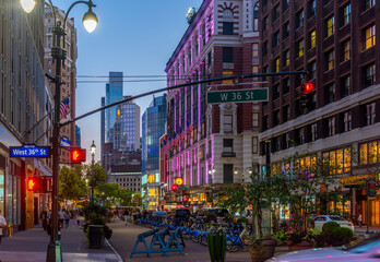 Herald Square in New York City at sunset