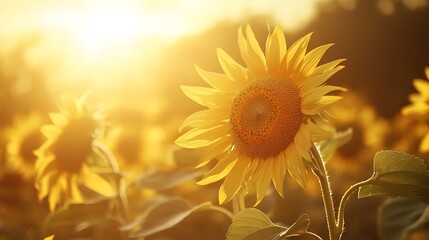 Obraz premium Beautiful sunflowers bloom in a vast field under the summer sun