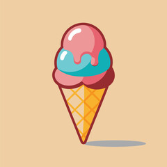 Ice Cream Cone Flat Design Dessert Icon, Melting Ice Cream Cone, Cold desserts