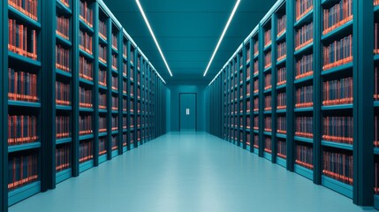 Fototapeta premium Futuristic library transformation from books to digital media