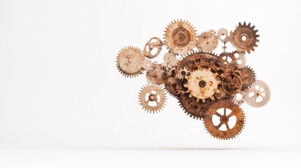 Interconnected Gears Sculpture, abstract representation of investment mechanics, financial engineering, dynamic symbols of capital and innovation
