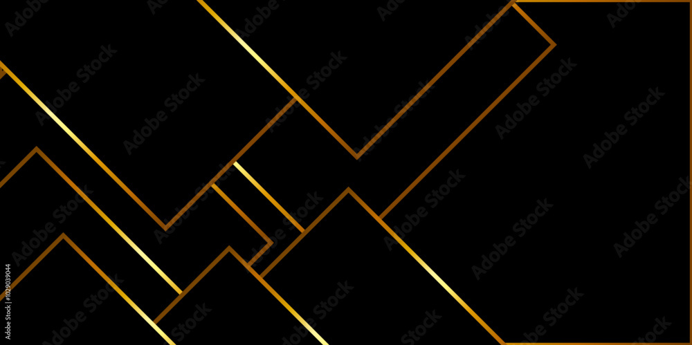 Poster mondrian style of diagonal square pattern vector. design geometric tile gold on black background. mo