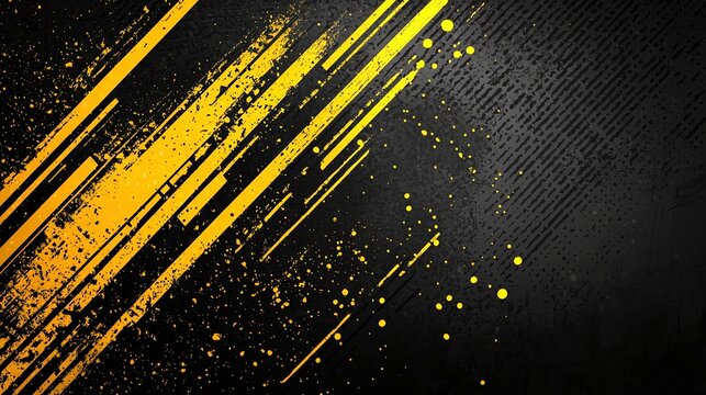 An abstract backdrop featuring black and yellow tones, characterized by dynamic brushstrokes and a halftone pattern.