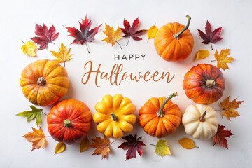 Minimalist Halloween Background with Pumpkins and Autumn Leaves for Seasonal Greetings